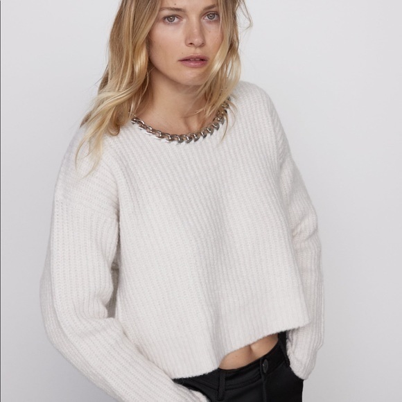 Zara Sweaters - Zara chain neck white knit cropped sweater NWT